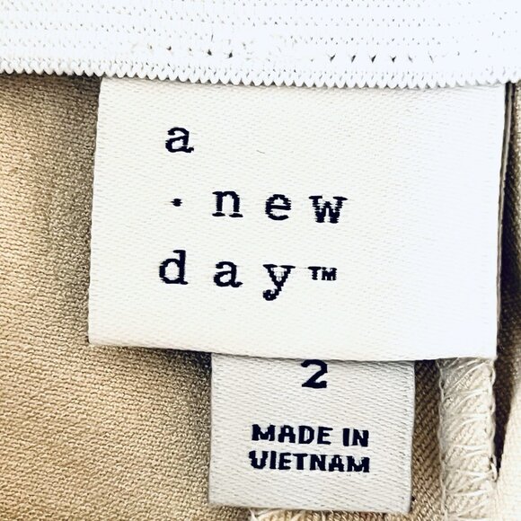 a new day Women Tan Pants Sz 2 Stretch Mid Rise Boot Cut Zip Side Elastic Waist - Picture 7 of 12